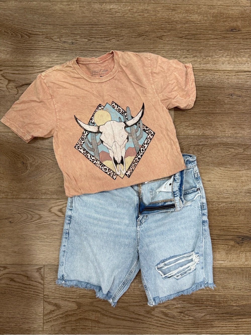 American Eagle Outfitters Peach Graphic Tee with Southwestern Skull